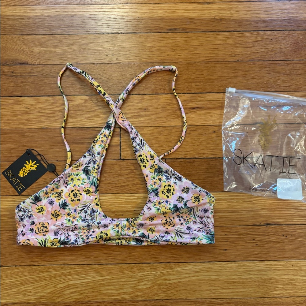 Skatie Pink and Yellow Floral Bikini Top